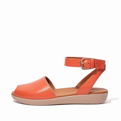 Fitflop Women's COVA Pop Binding Leather Peep-Toe Sandals - Coral Pink, SC5920174